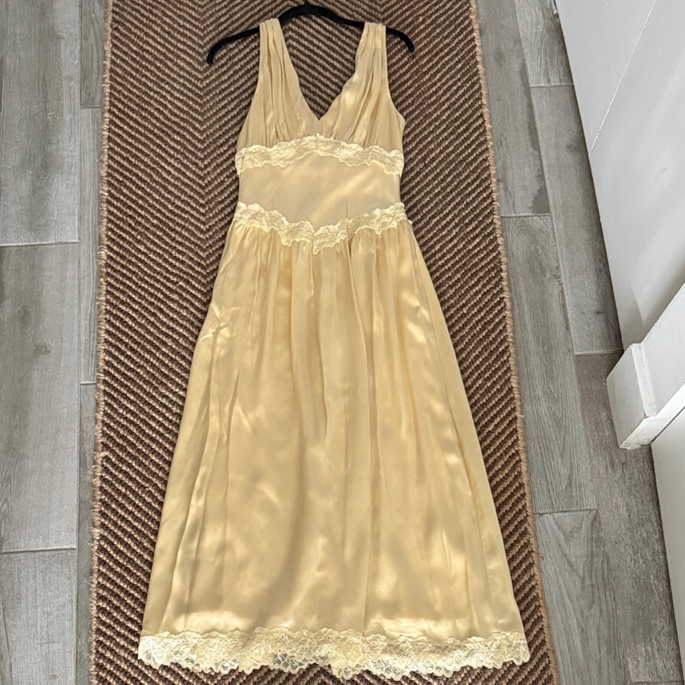 Reformation Butter Yellow Lace-Trim Slip Dress in Pale Yellow